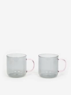 HAY Borosilicate Mug Set Of 2 - Light Grey With Pink Handle