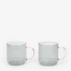 HAY Borosilicate Mug Set Of 2 - Light Grey With Pink Handle