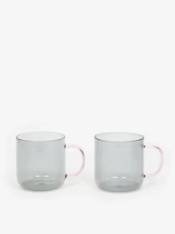 HAY Borosilicate Mug Set Of 2 - Light Grey With Pink Handle