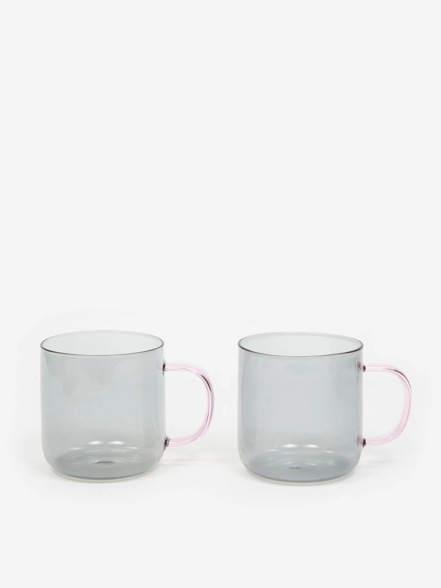 HAY Borosilicate Mug Set Of 2 - Light Grey With Pink Handle 1 HAY Borosilicate Mug Set Of 2 - Light Grey With Pink Handle