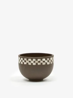 Mellow Incense Bowl Medium - Dark Brown Half Check Outside