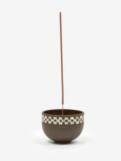 Mellow Incense Bowl Medium - Dark Brown Half Check Outside -Fine Household Products MELLOW INCENSE BOWL MEDIUM DARK BROWN HALF CHECK OUTSIDE SS21 GOODHOOD 64370 38a7c34f 65a5 4a32 984b 3de90b8ba053