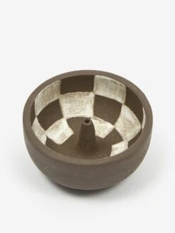 Mellow Incense Bowl Small - Dark Brown Check Inside -Fine Household Products MELLOW INCENSE BOWL SMALL DARK BROWN CHECK INSIDE SS21 GOODHOOD 64387
