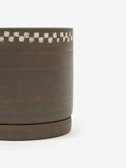 Mellow NYC Short Stout Planter - Dark Brown Small Embossed Painted Check -Fine Household Products MELLOW SHORT STOUT PLANTER DARK BROWN SMALL EMBOSSED PAINTED CHECK SS21 GOODHOOD 64361