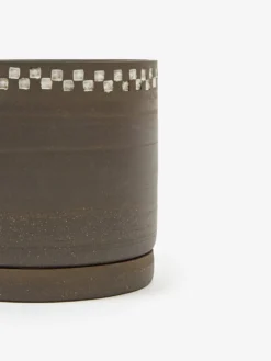 Mellow NYC Short Stout Planter - Dark Brown Small Embossed Painted Check -Fine Household Products MELLOW SHORT STOUT PLANTER DARK BROWN SMALL EMBOSSED PAINTED CHECK SS21 GOODHOOD 64361 scaled
